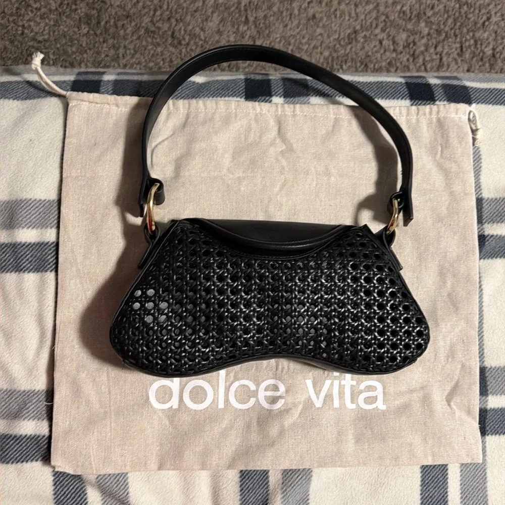 Dolce Vita Black Woven Shoulder Bag with Top Handle - Picture 5 of 11